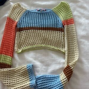 Urban Outfitters Colorful Crochet Long Sleeve Crop Top